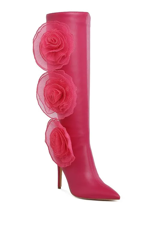 Chikara Sheer Big Rose Detail Long Boots