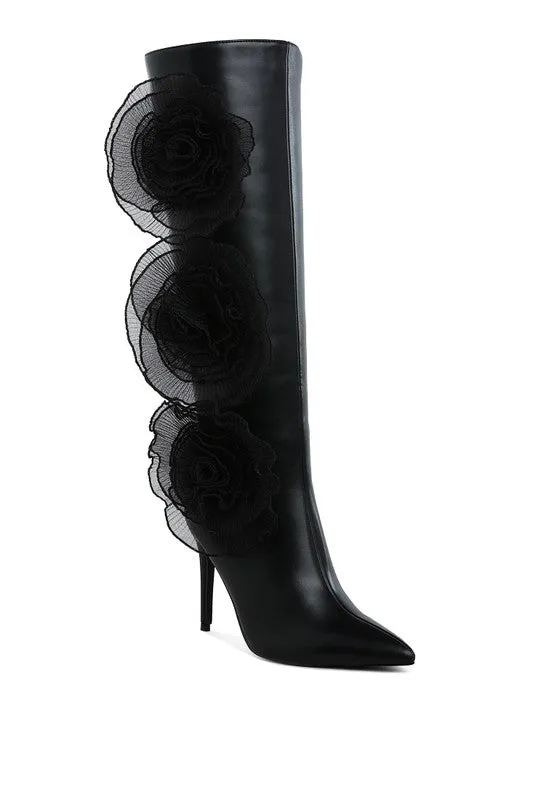 Chikara Sheer Big Rose Detail Long Boots