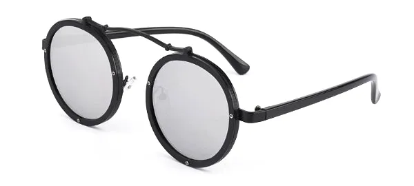 Classy Men Black & Silver Retro Round Sunglasses