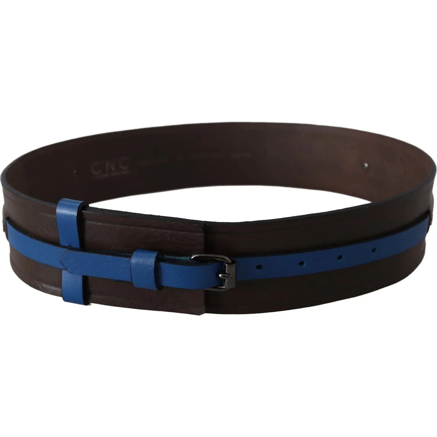 Costume National Elegant Brown Leather Belt with Blue Lining