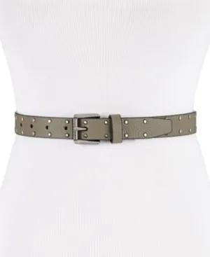 DKNY Women's Pebble Metallic Studded Skinny Faux-Leather Belt, Olive, M