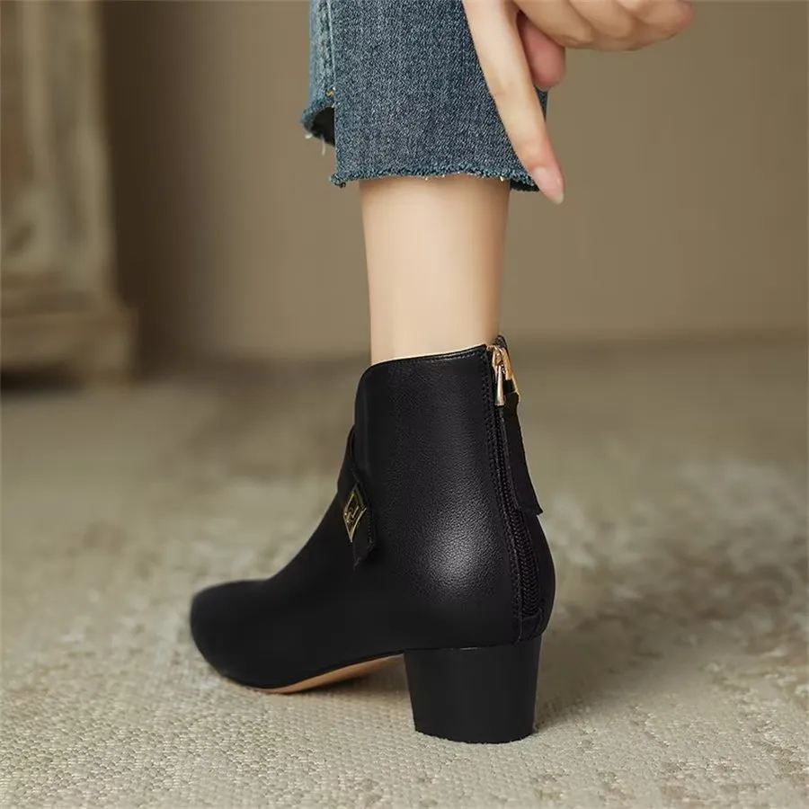 Elegant Cow Leather Pointed Toe Cone Heel Boots