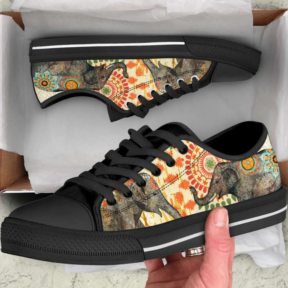 Elephant Caravan Flower Low Top Shoes Canvas Print Lowtop Casual Shoes, Animal Print Canvas Shoes, Print On Canvas Shoes