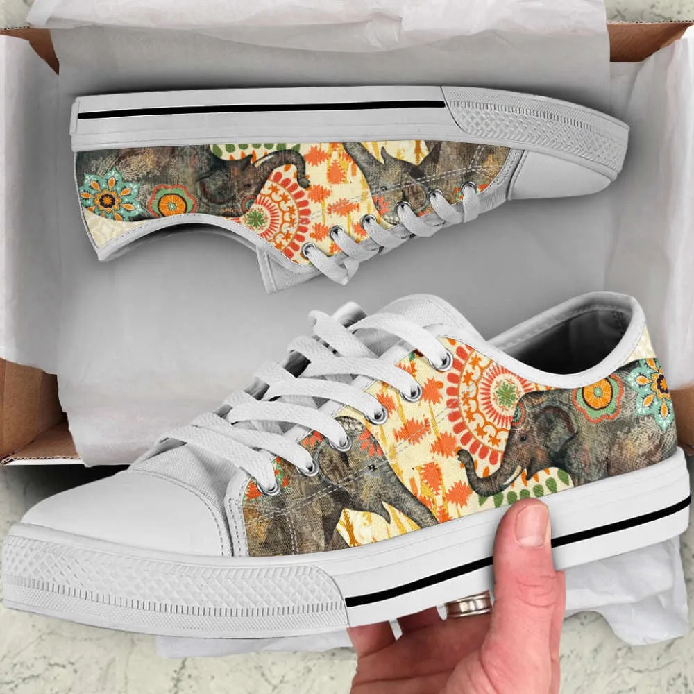 Elephant Caravan Flower Low Top Shoes Canvas Print Lowtop Casual Shoes, Animal Print Canvas Shoes, Print On Canvas Shoes