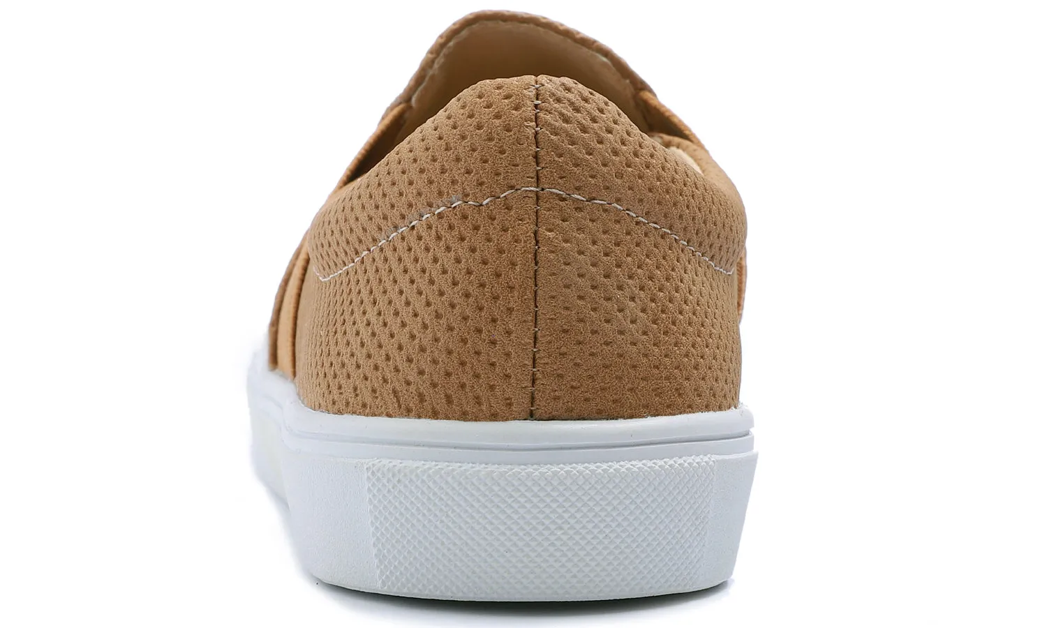 Feversole Women's Casual Slip On Sneaker Comfort Cupsole Loafer Flats Camel Perforated Elastic