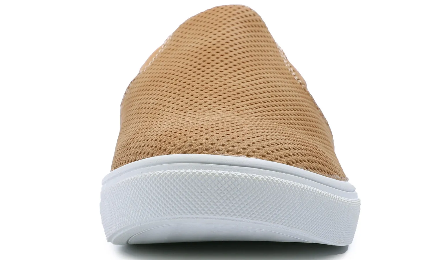 Feversole Women's Casual Slip On Sneaker Comfort Cupsole Loafer Flats Camel Perforated Elastic