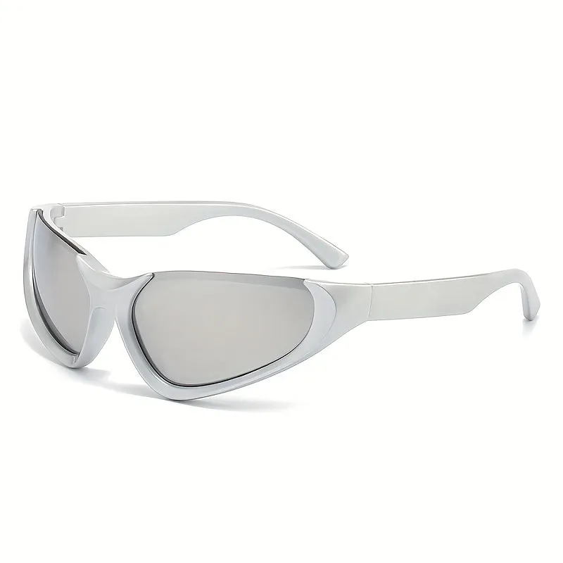 Futuristic Semi Rimless Sunglasses Y2K Triangle Mirrored Shades