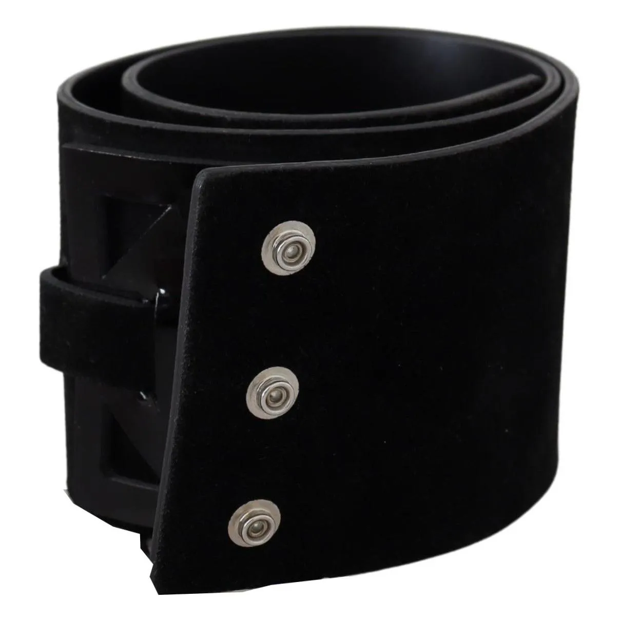 GF Ferre Elegant Black Leather Wide Belt with Silver Tone Buckle