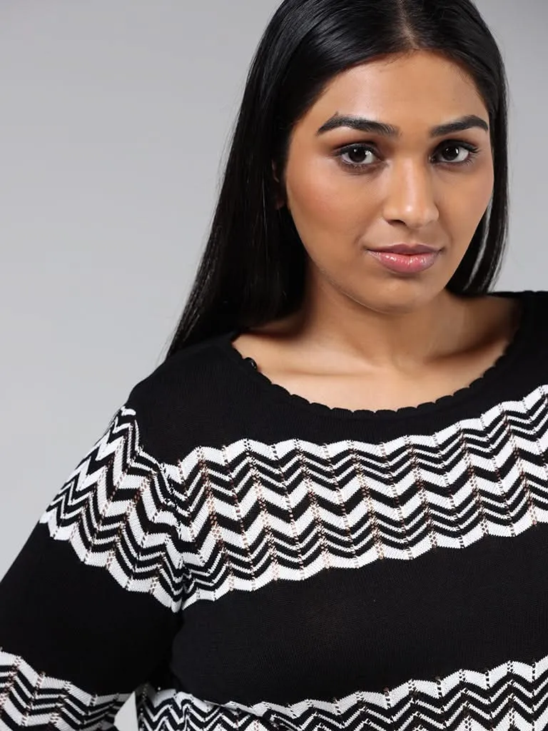 Gia Black & White Chevron Striped Sweater