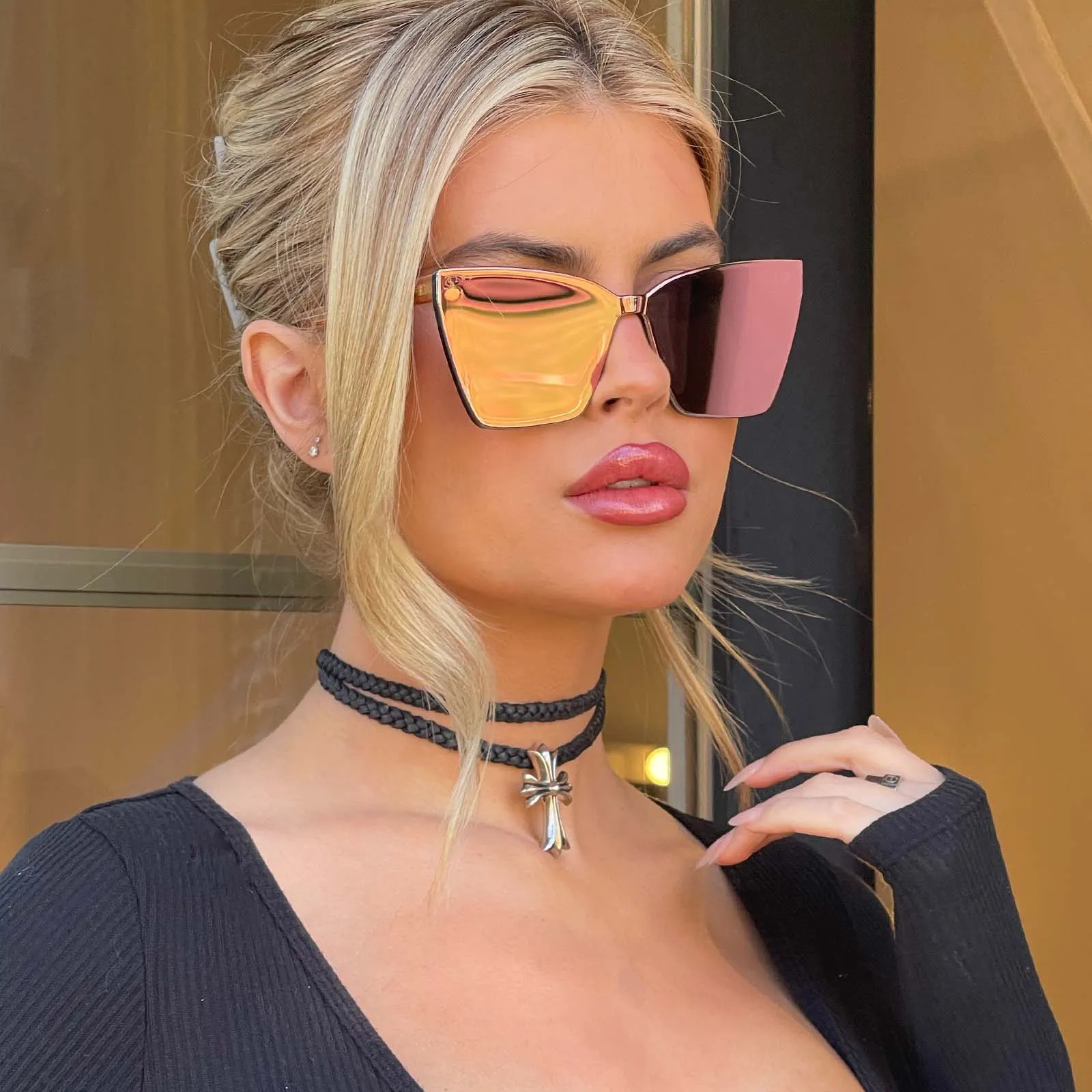 GOLDIE - APRICOT CRYSTAL   PEACH MIRROR SUNGLASSES