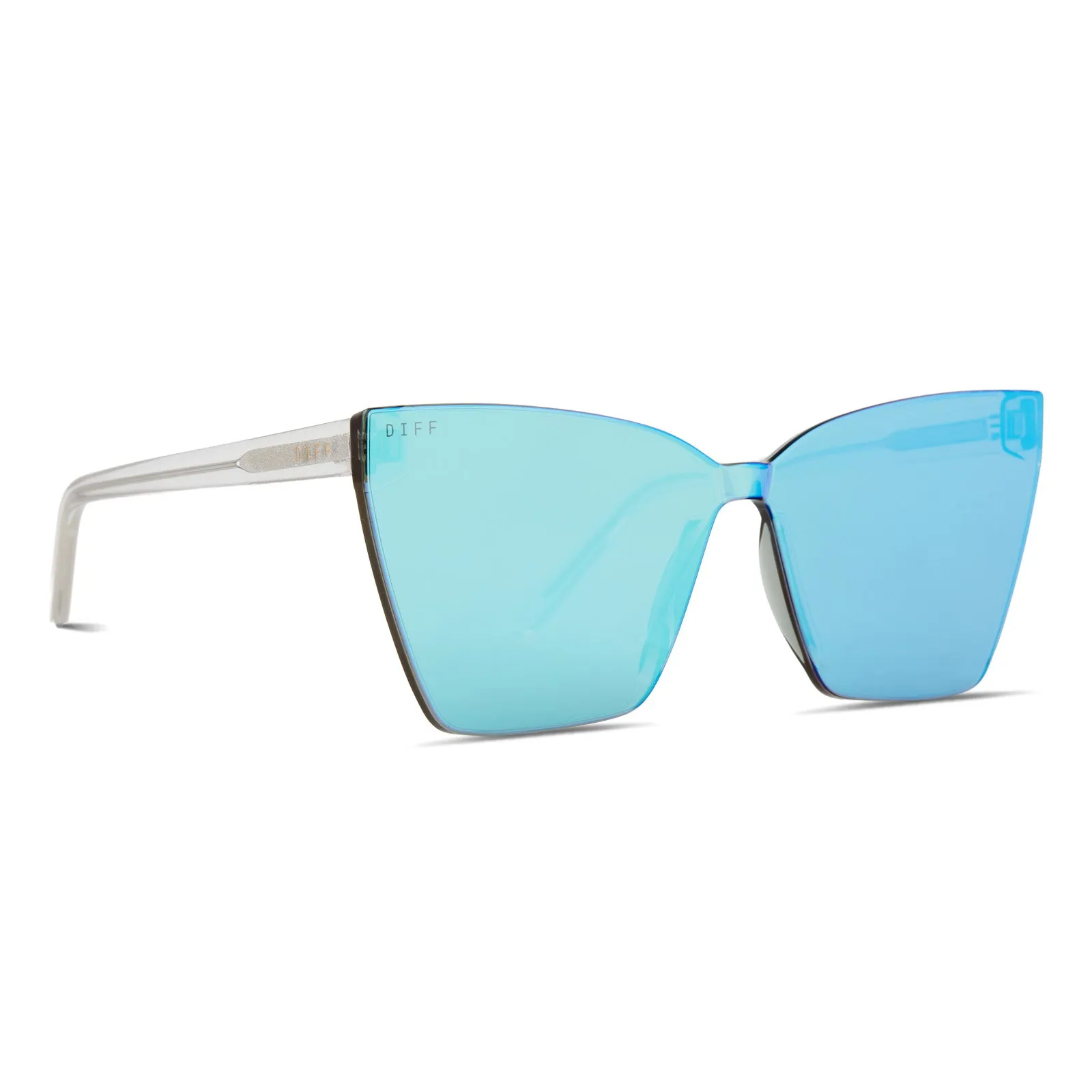 GOLDIE - CLEAR CRYSTAL   TEAL MIRROR SUNGLASSES