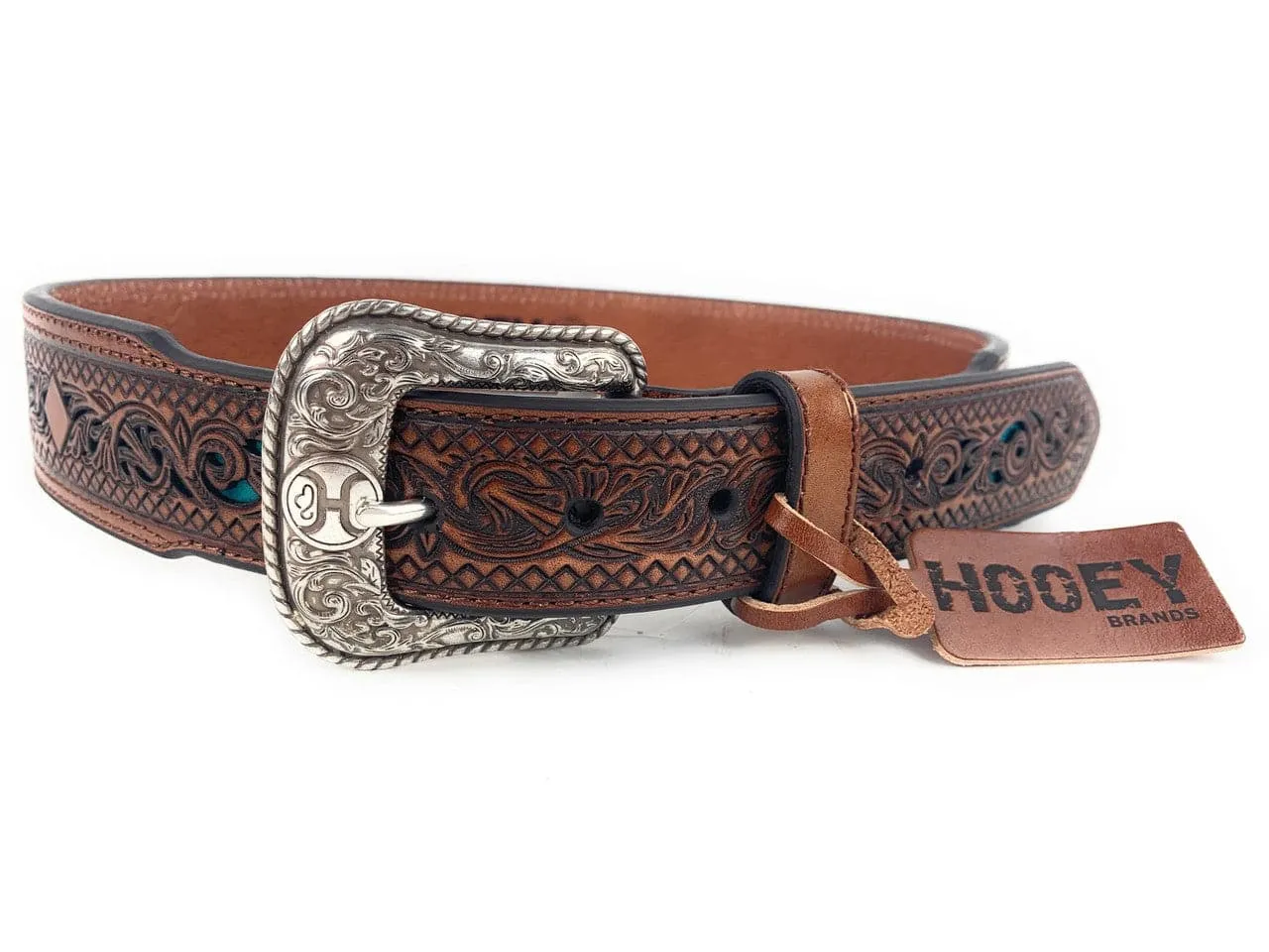 Hooey Leathers Men's Scroll Tooled Inlay Belt