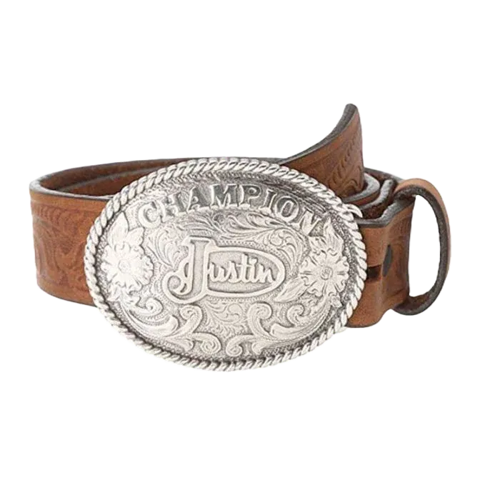 Justin Kid's Champion Tooled Brown Leather Belt