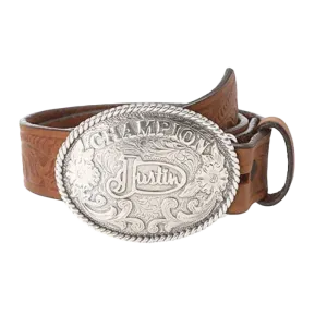 Justin Kid's Champion Tooled Brown Leather Belt