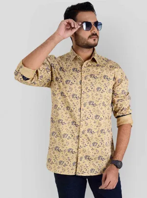 Light Khaki Printed Slim Fit Casual Shirt | JadeBlue