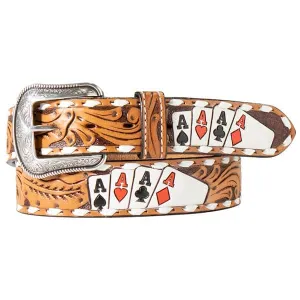 M&F Men's 3D Tooled Leather Four Aces Belt