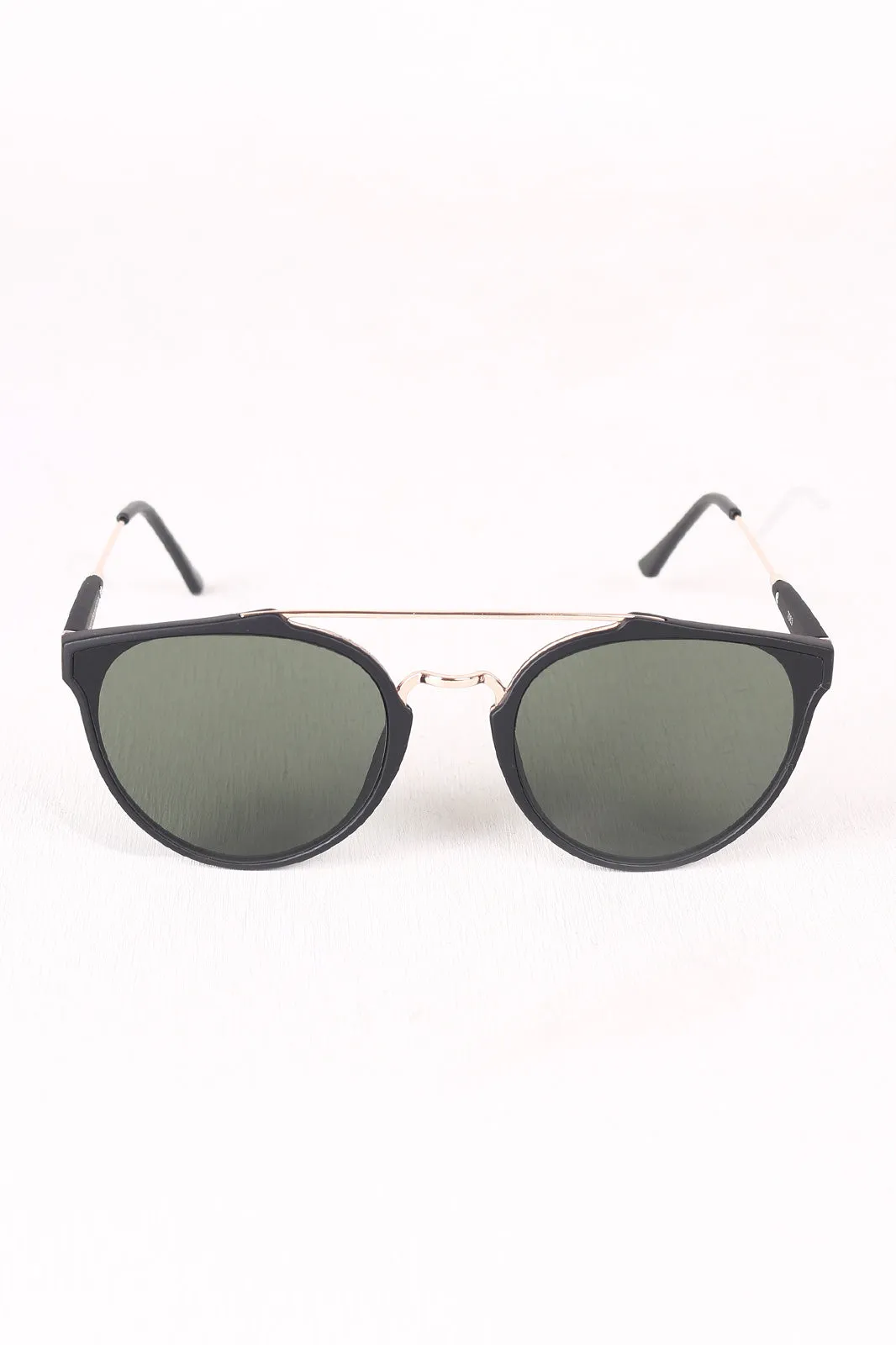 Matte Retro Double Bridge Round Lens Sunglasses