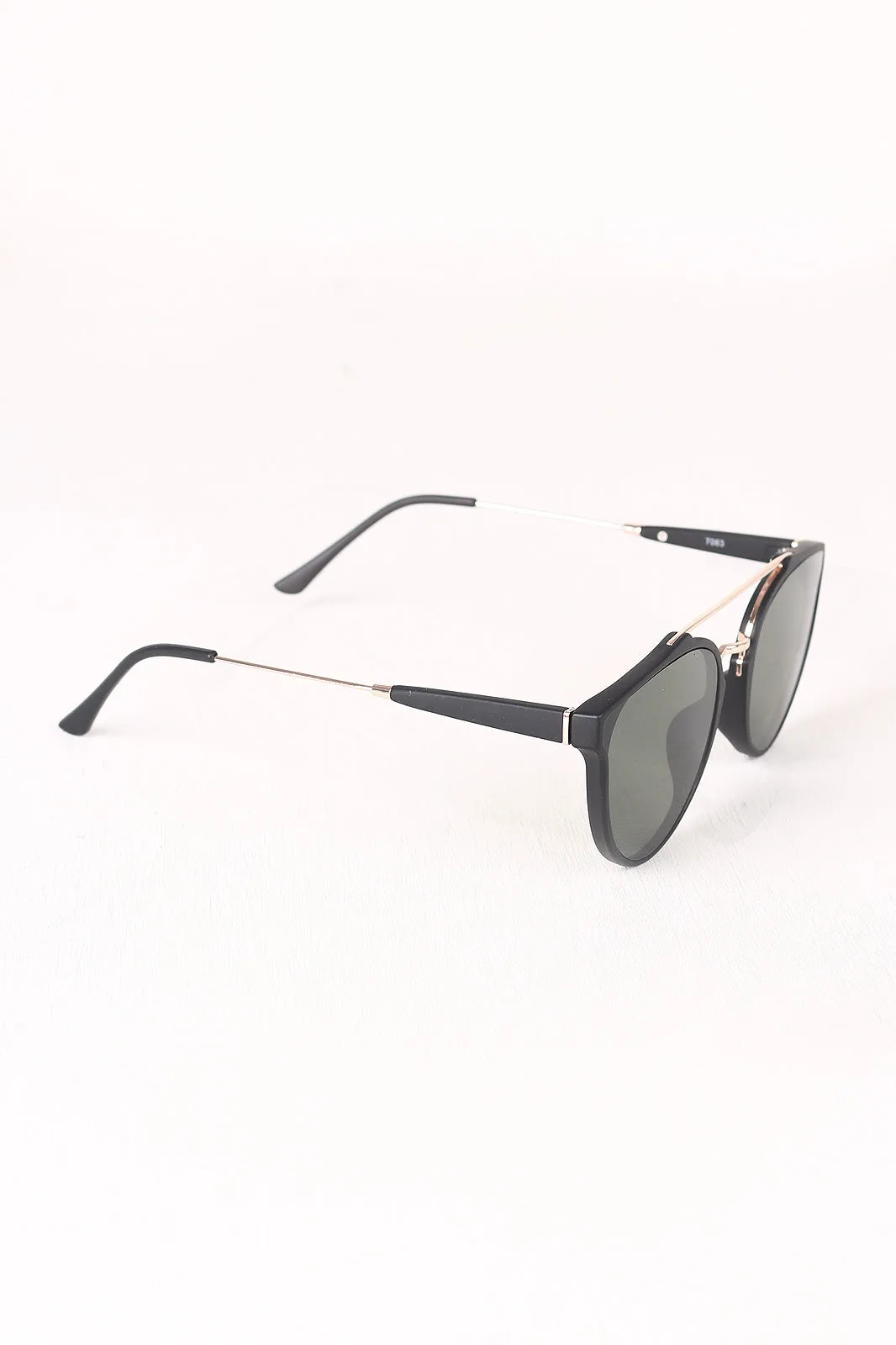 Matte Retro Double Bridge Round Lens Sunglasses