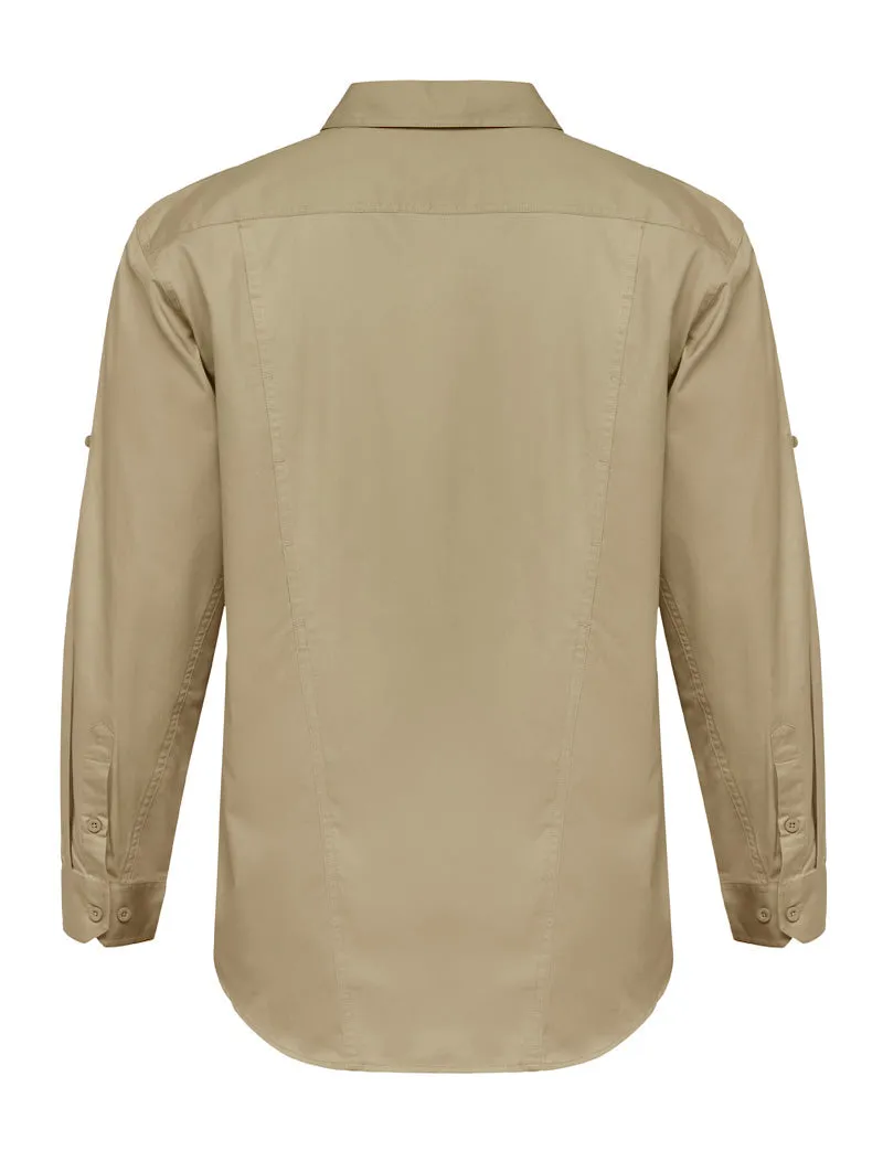 Mens Hard Yakka Long Sleeve Lightweight Drill Ventilated Shirt Khaki