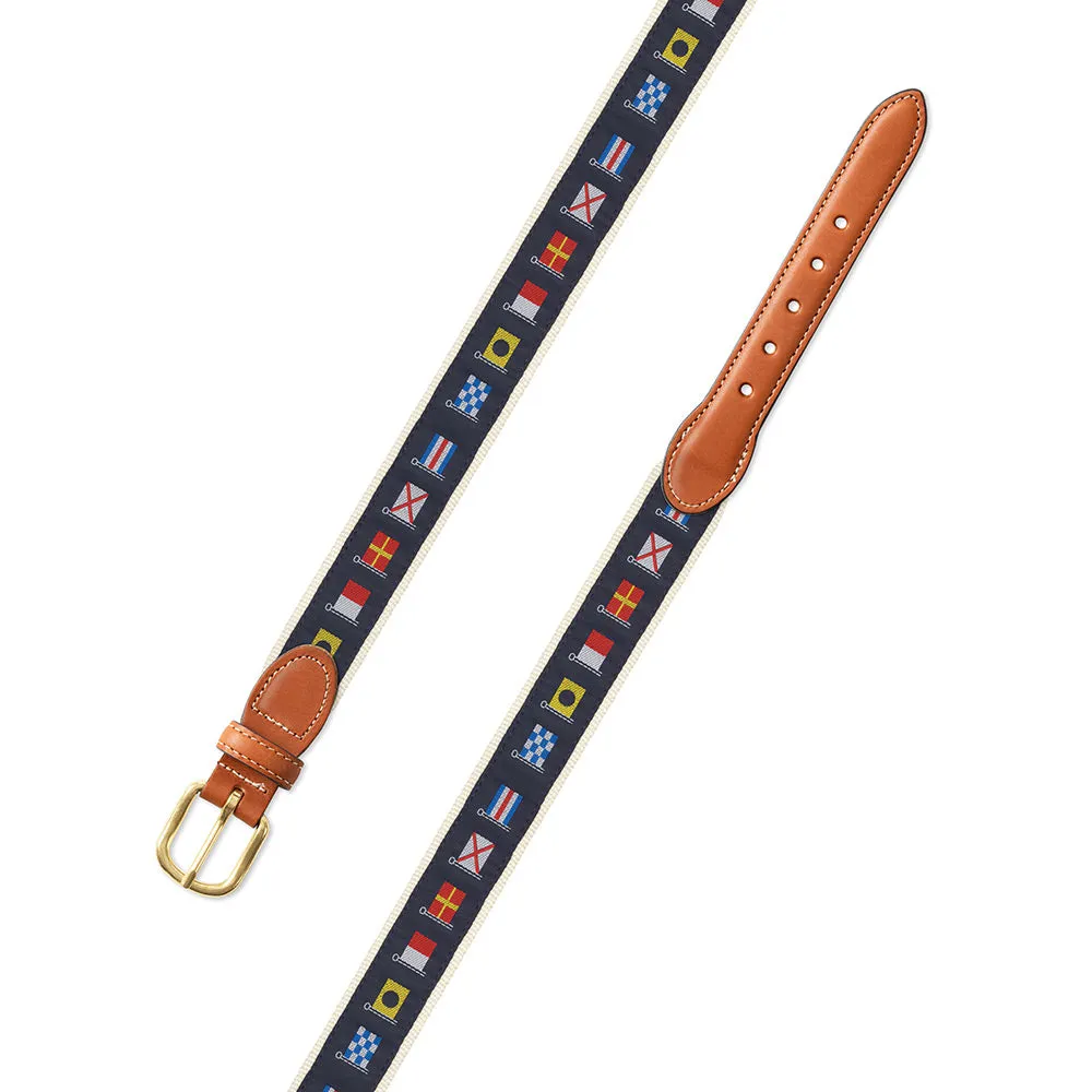 Nautical Flags Motif Leather Tab Belt