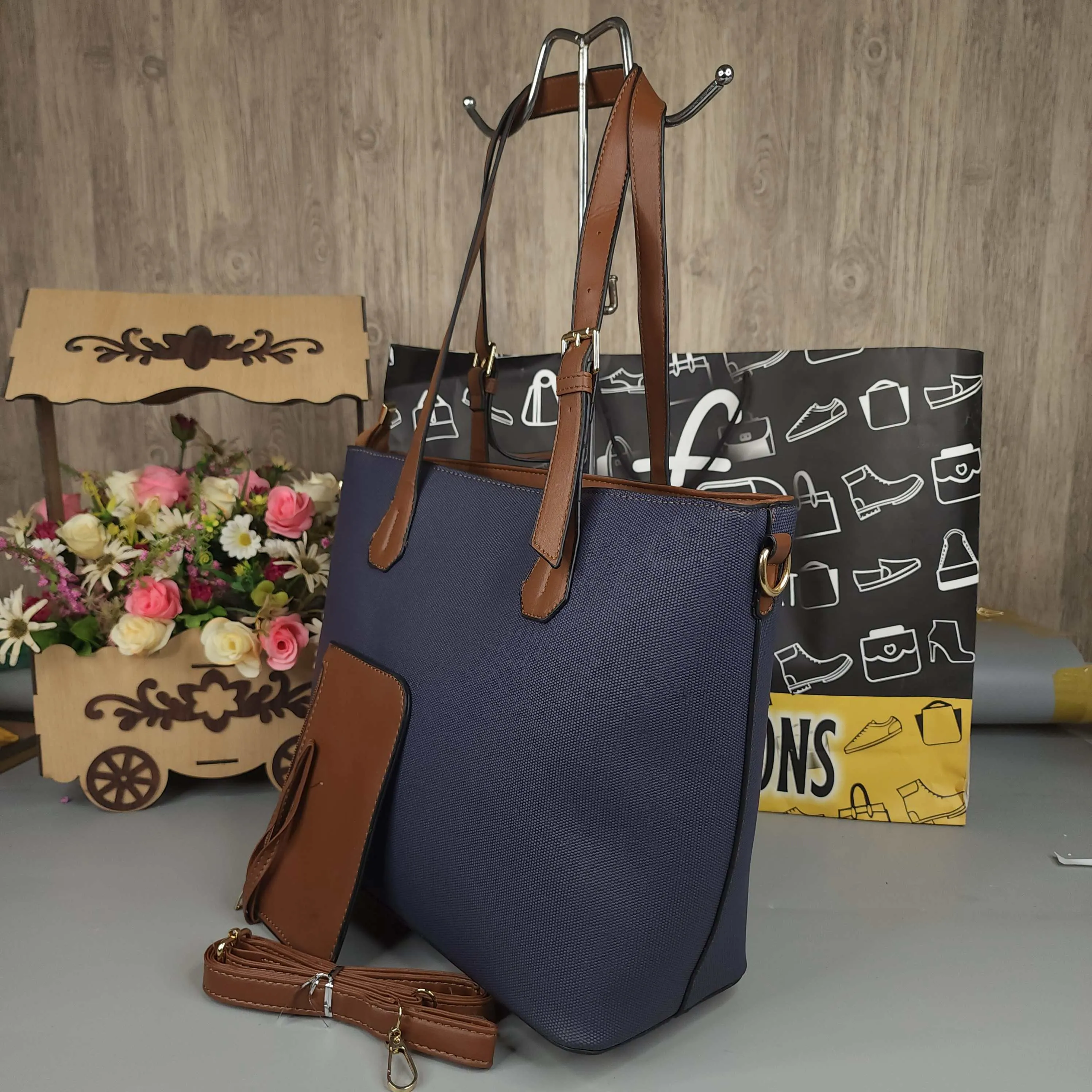 Navy Brown Shoulder Bag