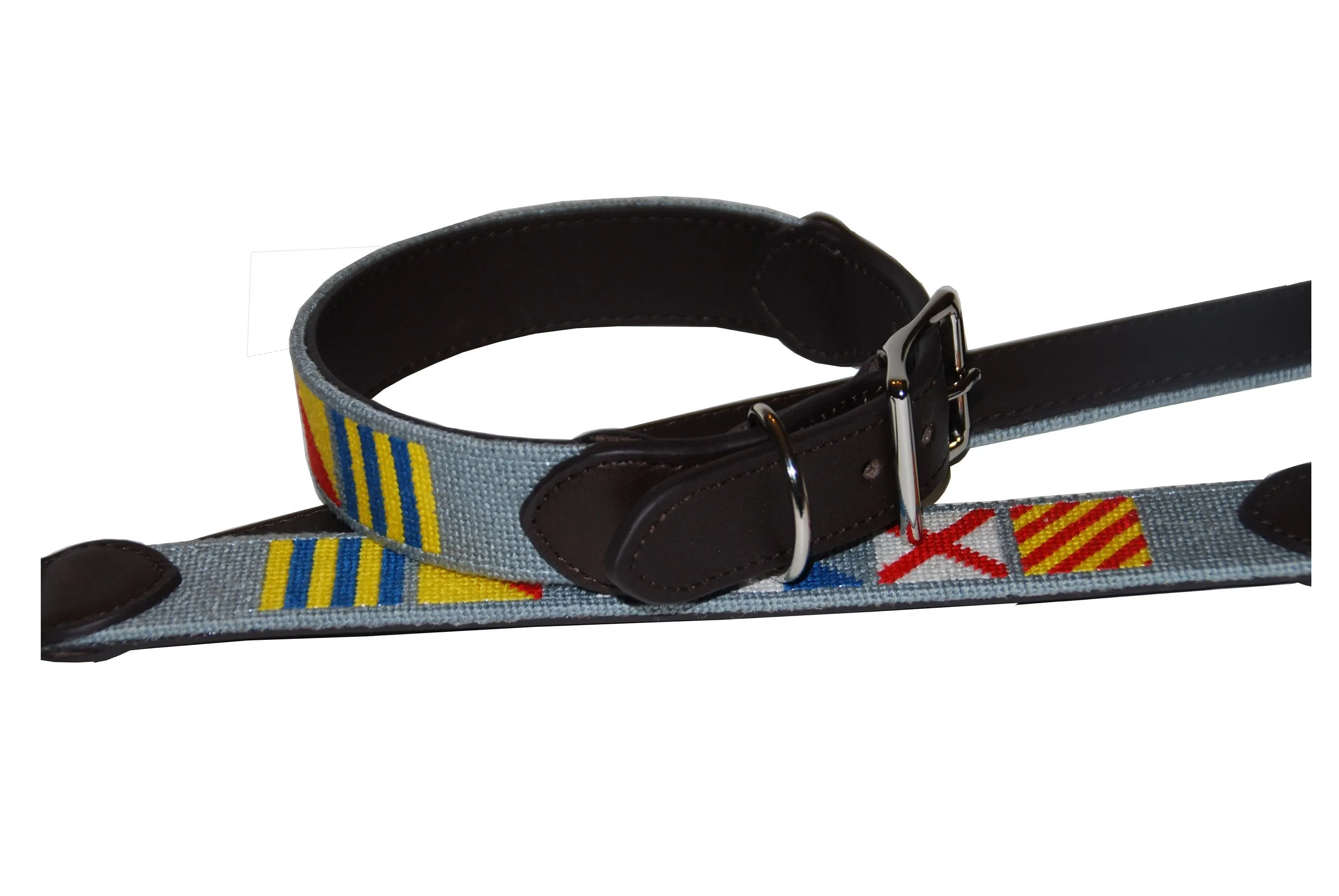 Needlepoint Dog Collar- Navy nautical pattern / Baldwin Belts