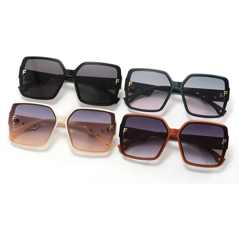 New square large frame letter F style fashionable sunglasses for women with personality sunglasses with UV protection