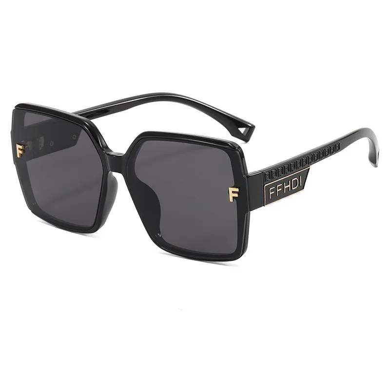 New square large frame letter F style fashionable sunglasses for women with personality sunglasses with UV protection