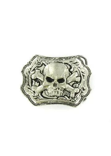 Ornate Western Style Vampire Skull & Crossbones Belt Buckle