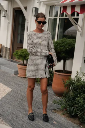 Polina dress black and white check tweed