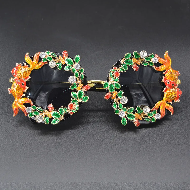 Pre Order:  Retro Hollow Carving Small Fish Flower Sunglasses