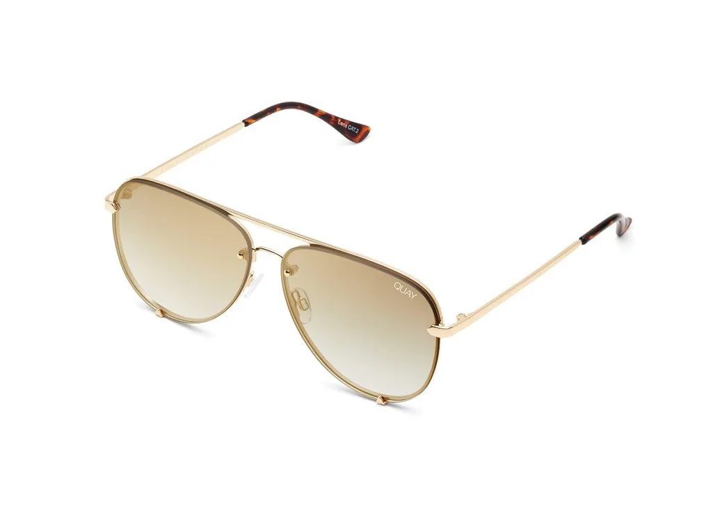 QUAY - High Key Rimless Sunglasses in Gold/Brown/Flash Lens