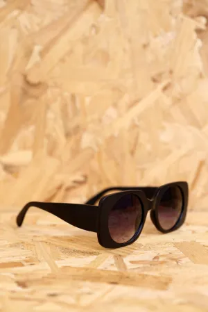 Retro Matt Black Square Sunglasses With Round Lens