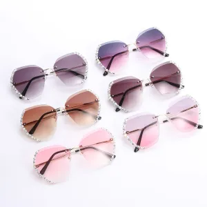 Retro Oversized Diamond Square Sunglasses Retro UV400 Rimless Sunglasses Summer Sun Glasses Eyewear Accessories