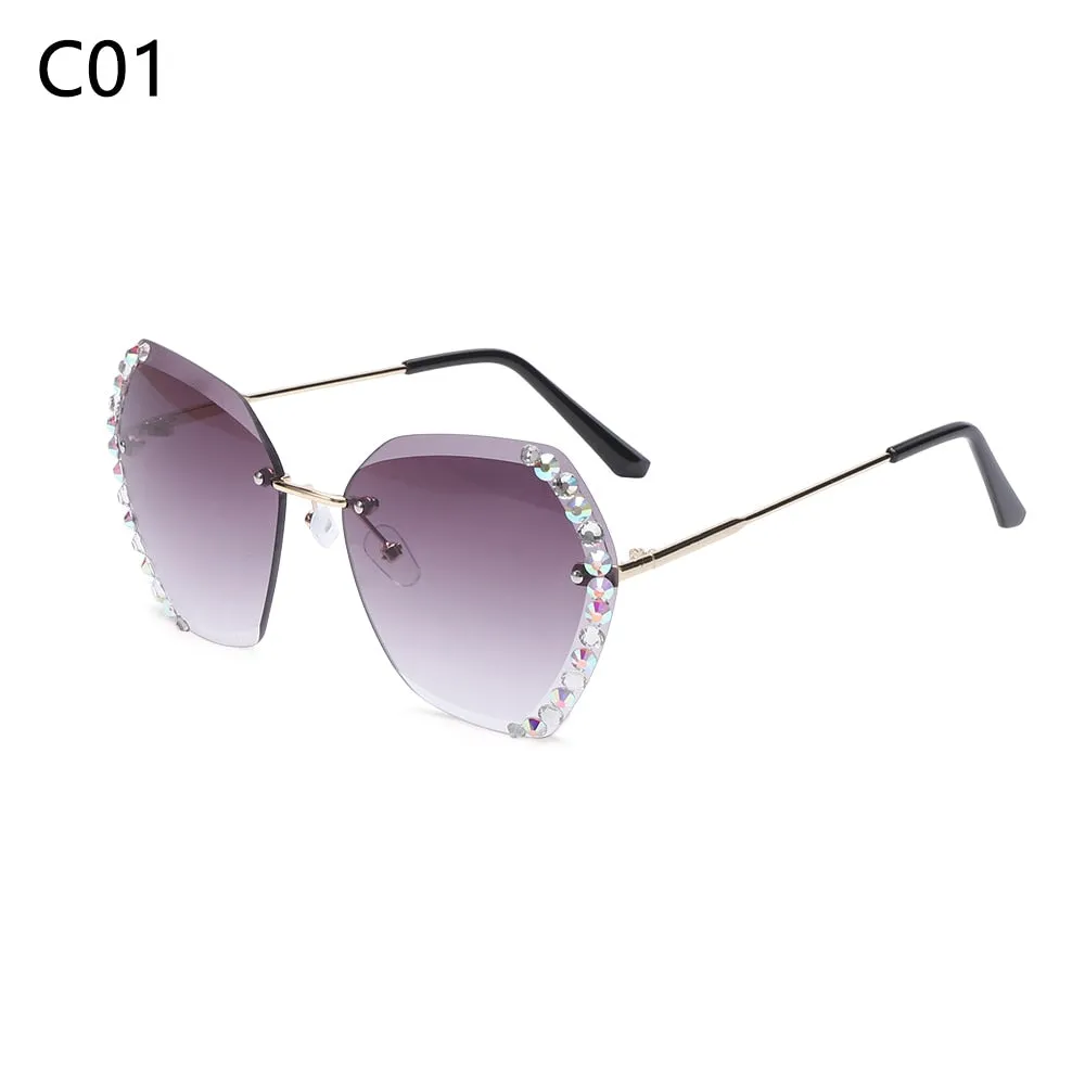 Retro Oversized Diamond Square Sunglasses Retro UV400 Rimless Sunglasses Summer Sun Glasses Eyewear Accessories