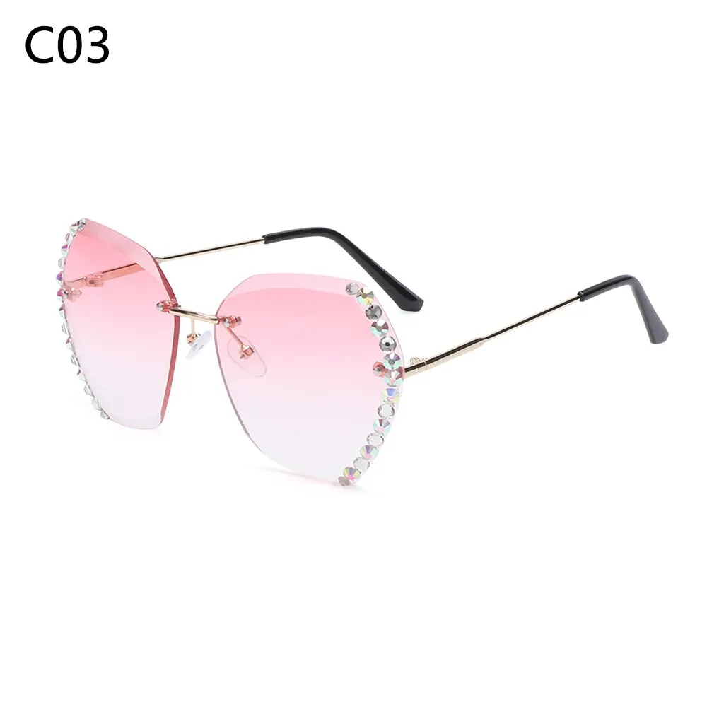 Retro Oversized Diamond Square Sunglasses Retro UV400 Rimless Sunglasses Summer Sun Glasses Eyewear Accessories