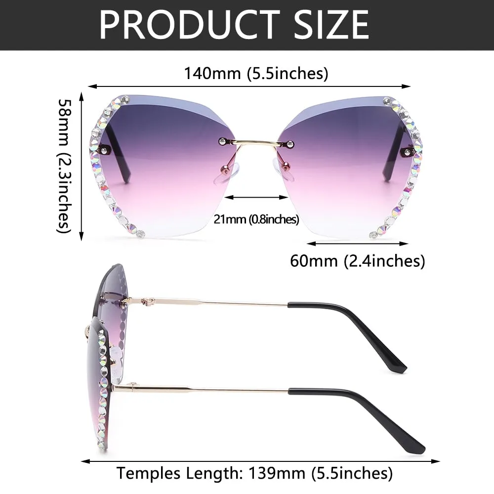 Retro Oversized Diamond Square Sunglasses Retro UV400 Rimless Sunglasses Summer Sun Glasses Eyewear Accessories