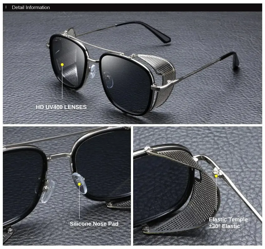 Retro Punk Style Square Metal Frame Steampunk Sunglasses