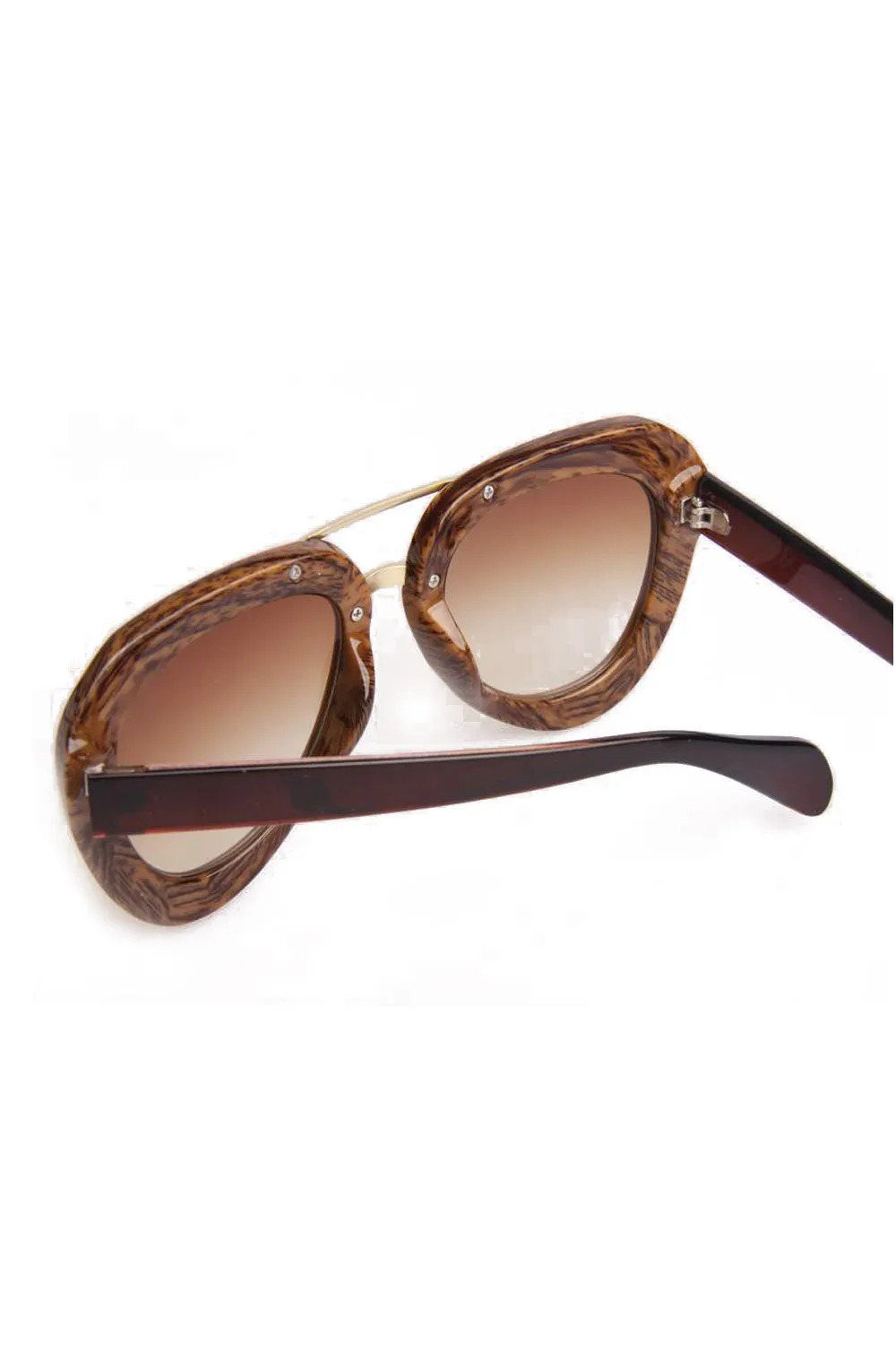 Round Aviator Wooden look frame sunglasses