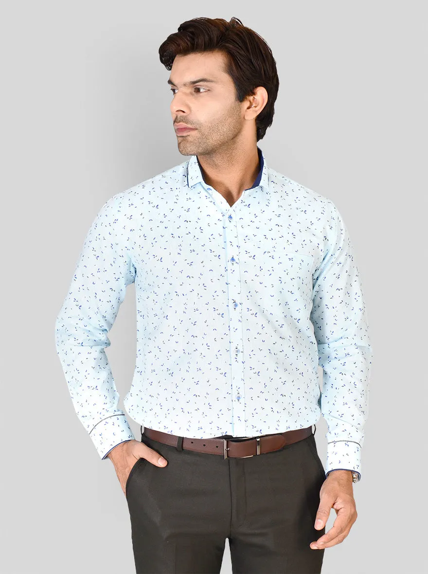 Sky Blue Printed Slim Fit Party Wear Shirt | Greenfibre