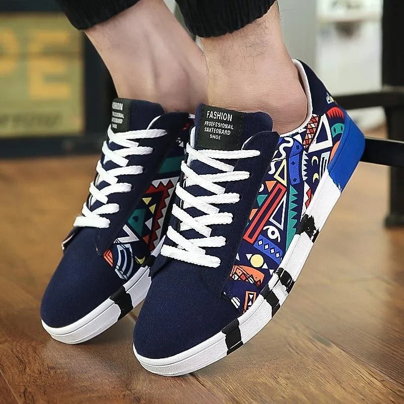 Unisex Casual Graffiti Print Vulcanised Canvas Shoes