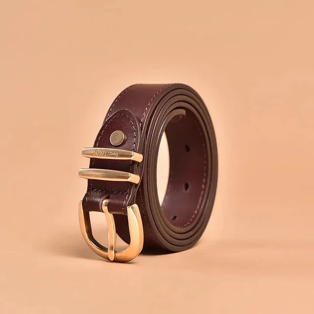 Women Cow Leather Horseshoe Buckle Sewing Retro Designer Jeans Belt