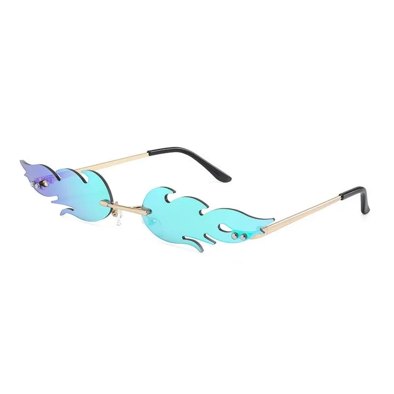 Women Fashionable Vintage Style Fire Flame Rimless Sunglasses