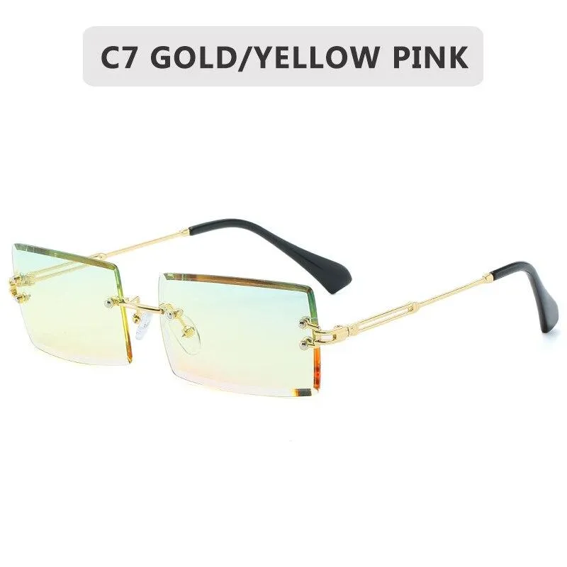 Women Retro Style Rimless Rectangle Shaped Gradient Lens Sunglasses