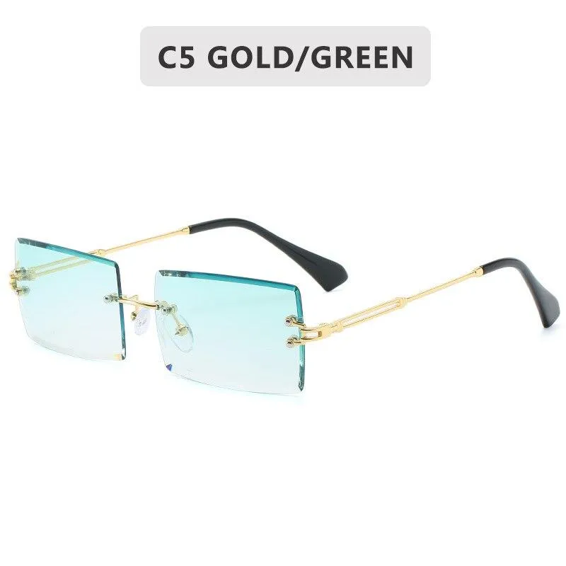 Women Retro Style Rimless Rectangle Shaped Gradient Lens Sunglasses