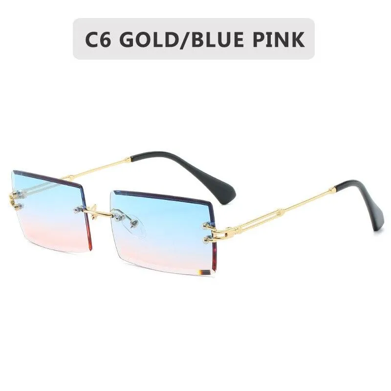 Women Retro Style Rimless Rectangle Shaped Gradient Lens Sunglasses