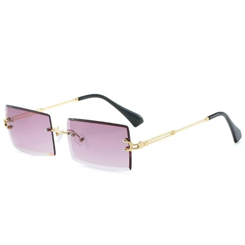 Women Retro Style Rimless Rectangle Shaped Gradient Lens Sunglasses