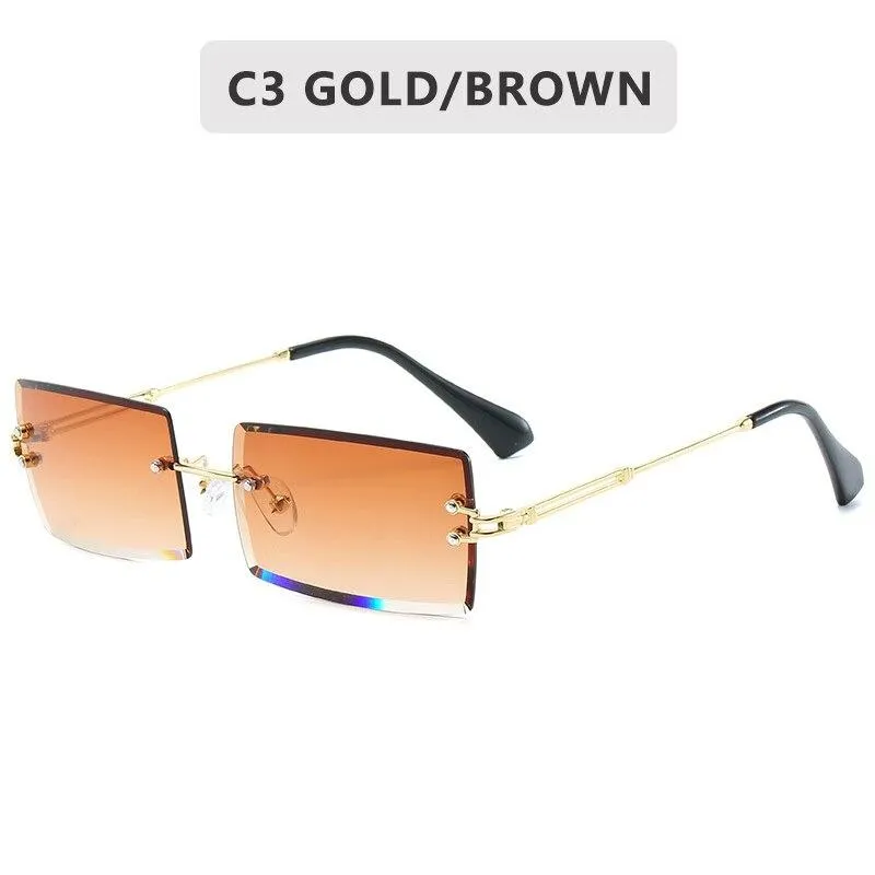 Women Retro Style Rimless Rectangle Shaped Gradient Lens Sunglasses