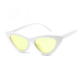 Women Sexy Retro Small Cat Eye Sunglasses Yellow and white