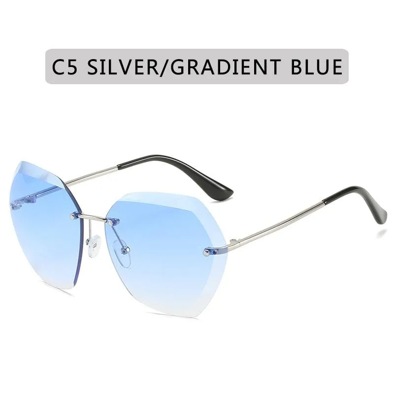 Women Vintage Oversized Rimless Rhinestone Square Design Sunglasses